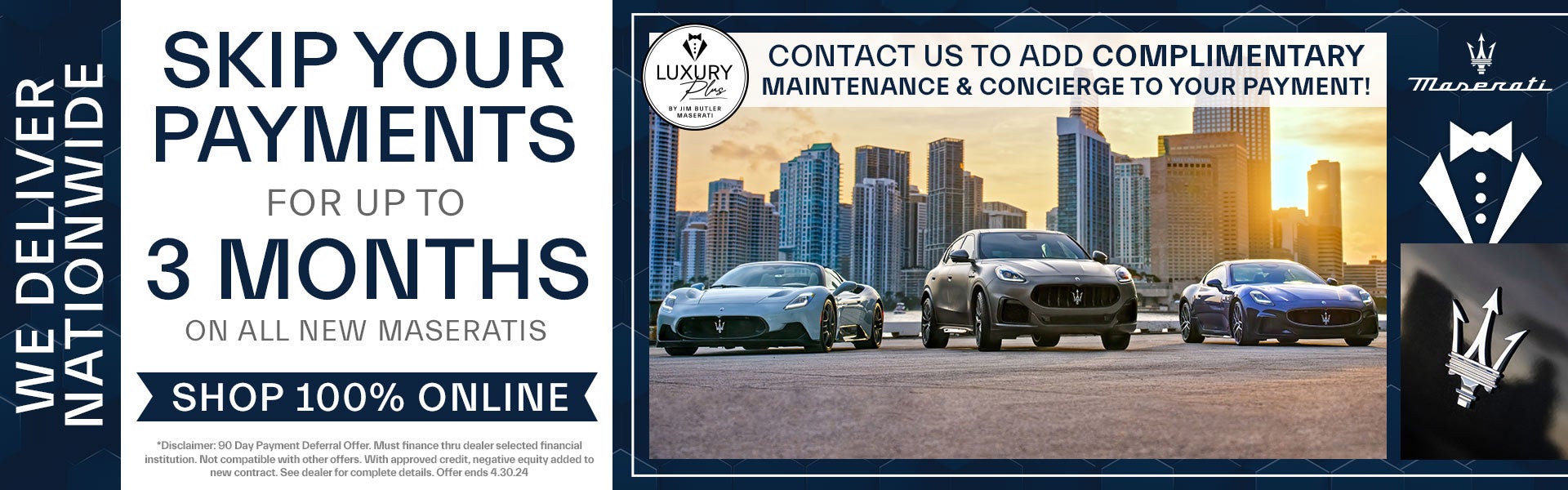 Skip Your Payments for up to 3 Months on all new Maseratis