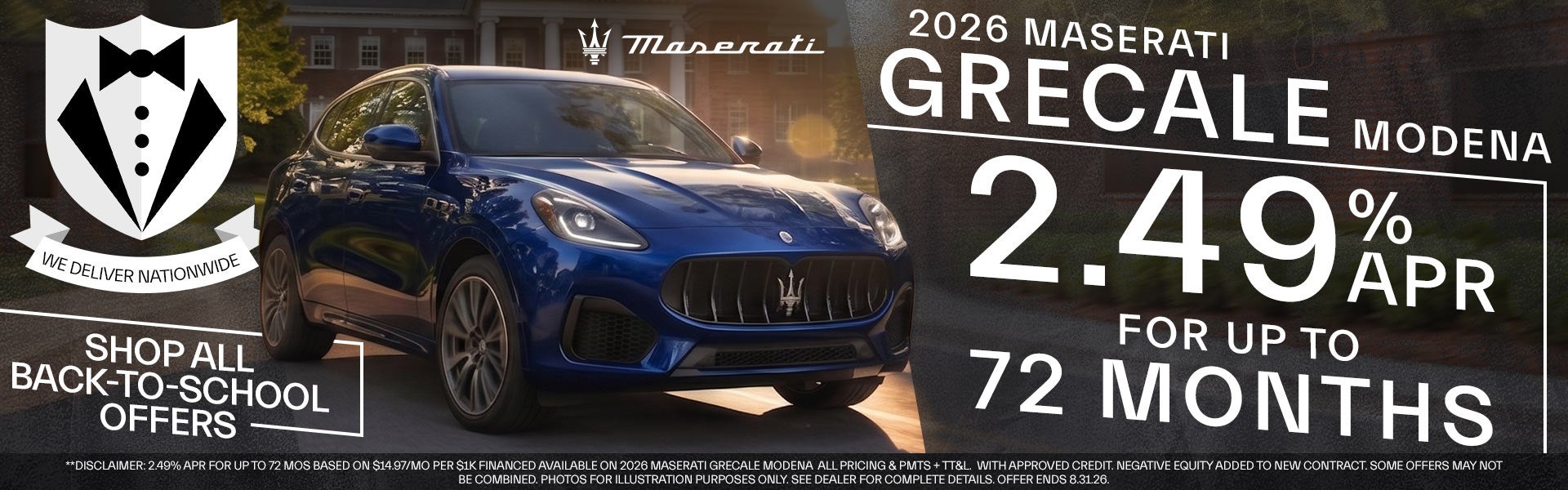 2.49% APR For Up To 72 Months On 2026 Maserati Grecales