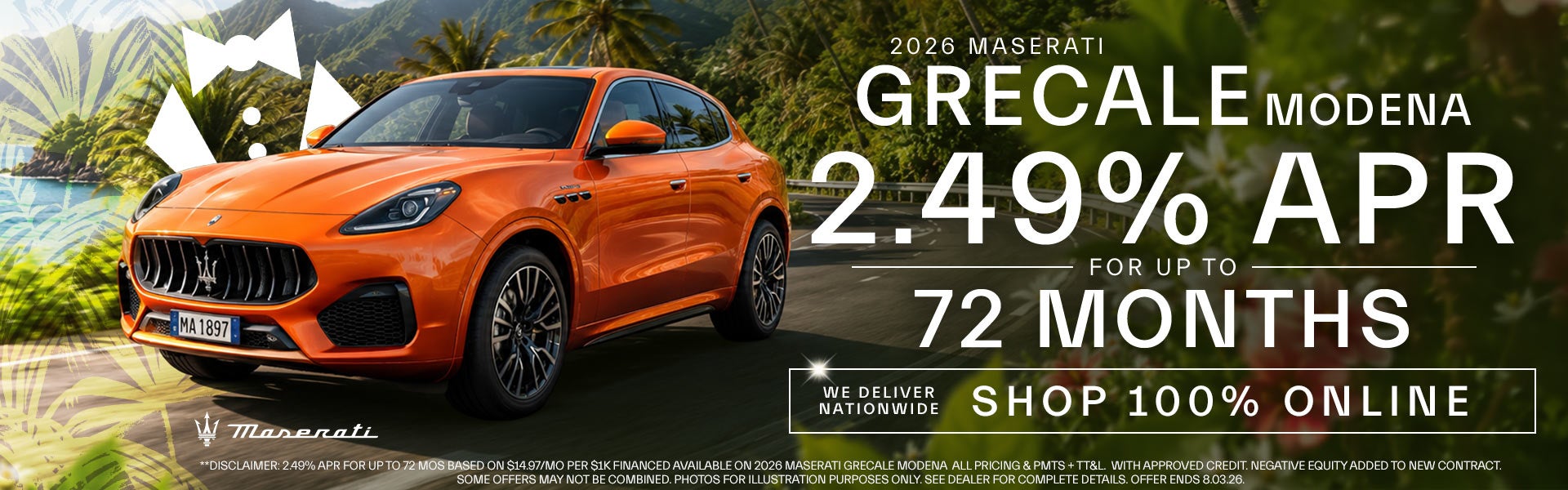 2.49% APR For Up To 72 Months On 2026 Maserati Grecales