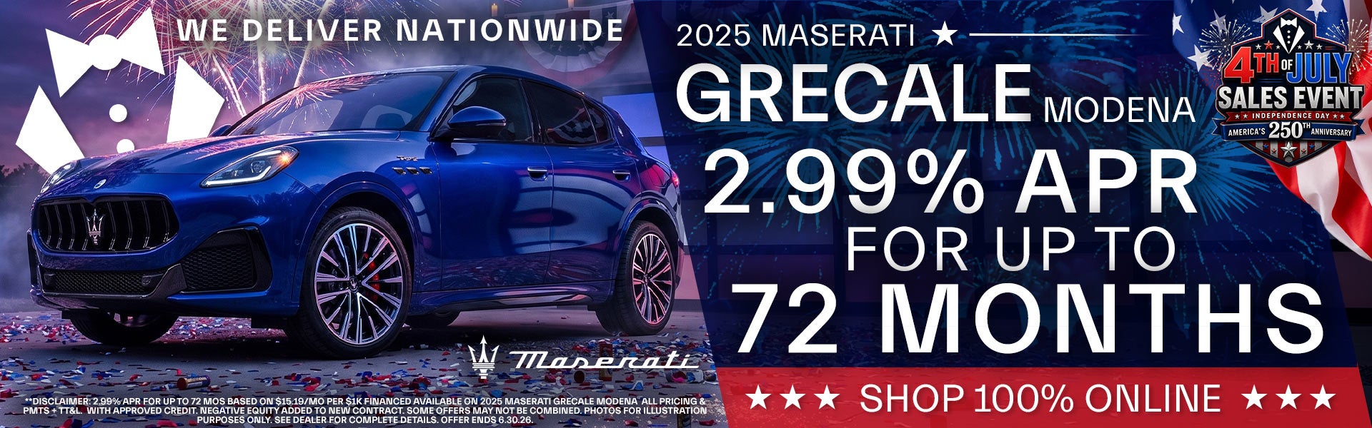 2.99% APR For Up To 72 Months On 2025 Maserati Grecales