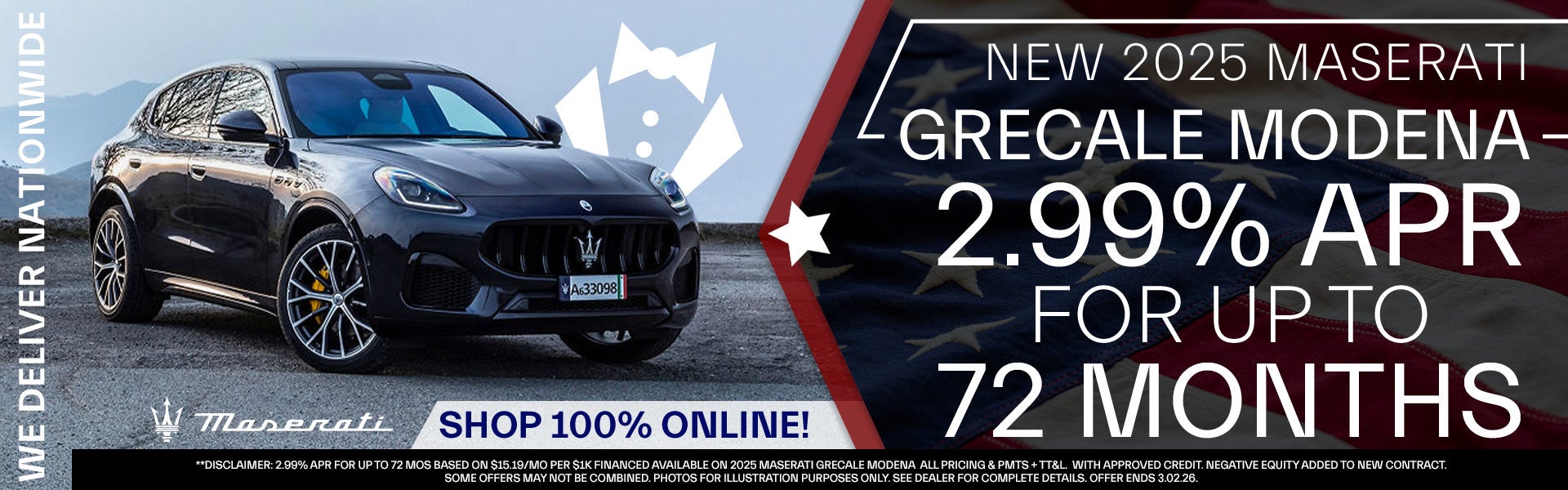 2.99% APR For Up To 72 Months On 2025 Maserati Grecales